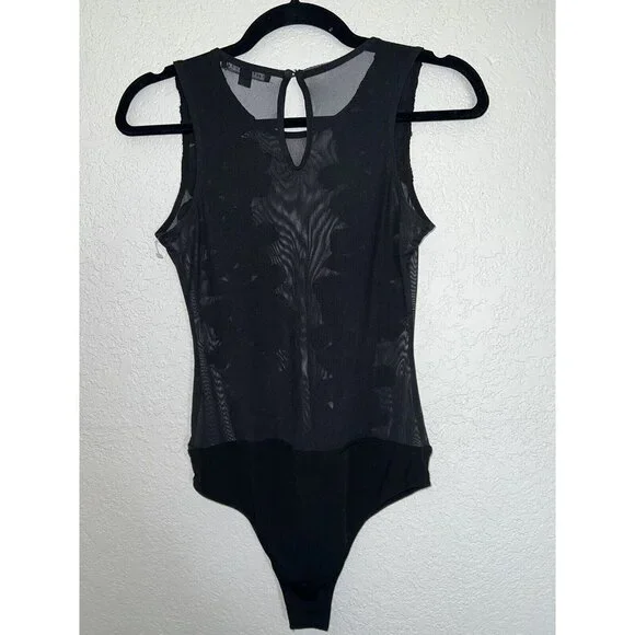 HAUTE Monde Black Bodysuit Sheer Floral Sleevless Size M Womens Sexy G - Picture 8 of 11